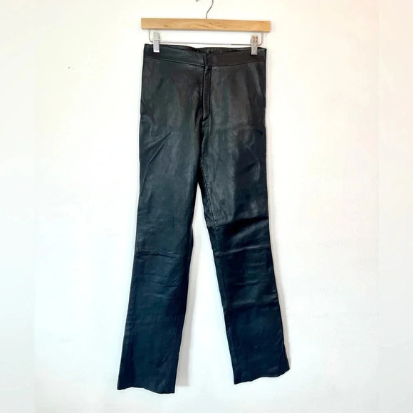 Gianna Lorenzi Vintage Black Genuine Leather Straight Leg Pants Size 4 - Picture 1 of 12